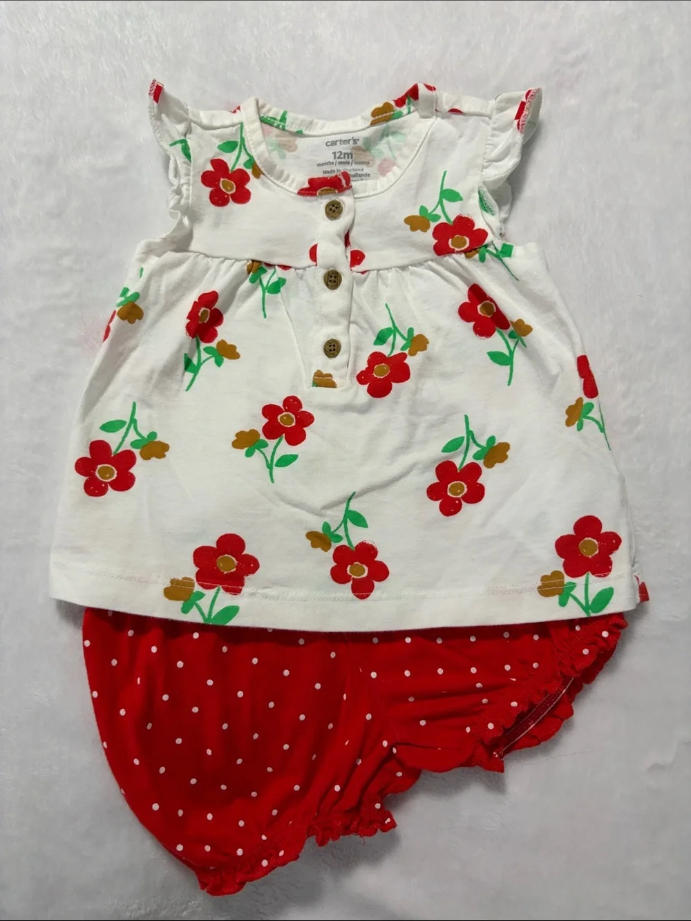 Carter's White Top with Red Floral Print and Red Polka Dot Bloomers